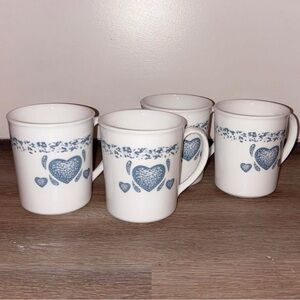 Corningware White Mugs with Blue Heart Design